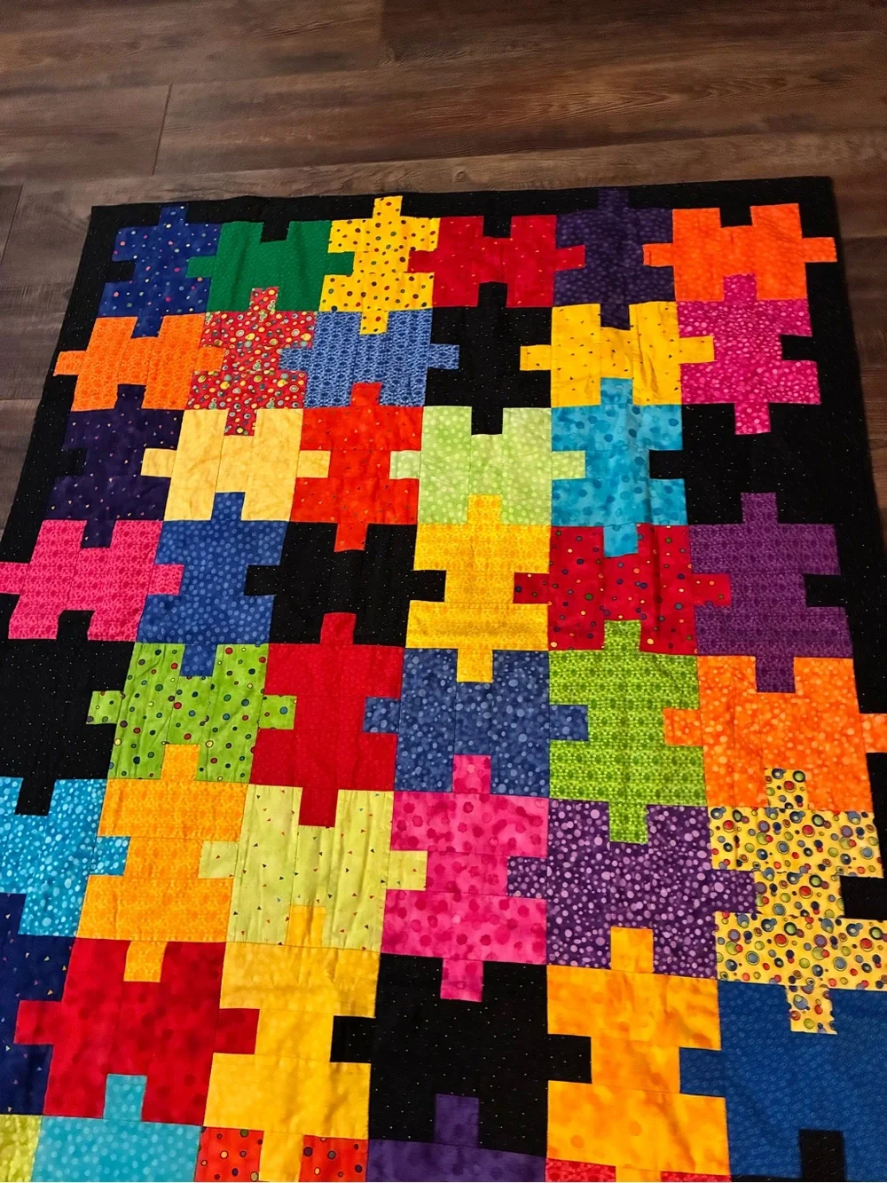 Like New Colorful Puzzle Piece Handmade Quilt